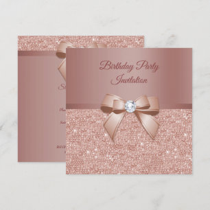 Sparkles & Glamour, Rose Gold Birthday Party Invitation