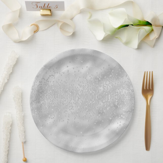  Sparkles Jewels Bling Crystals Chic Silver Paper Plate (Wedding)