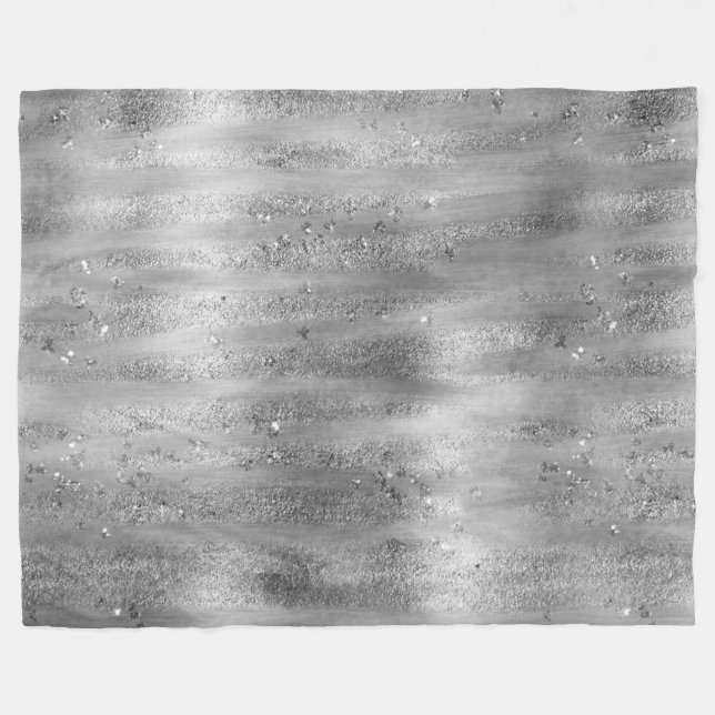 Sparkles Large Brush Stroke Faux Glitter Silver Fleece Blanket (Front (Horizontal))