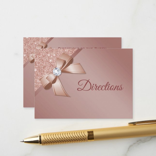 Sparkles & Rose Gold Glamour Birthday Party Enclosure Card (Front/Back In Situ)
