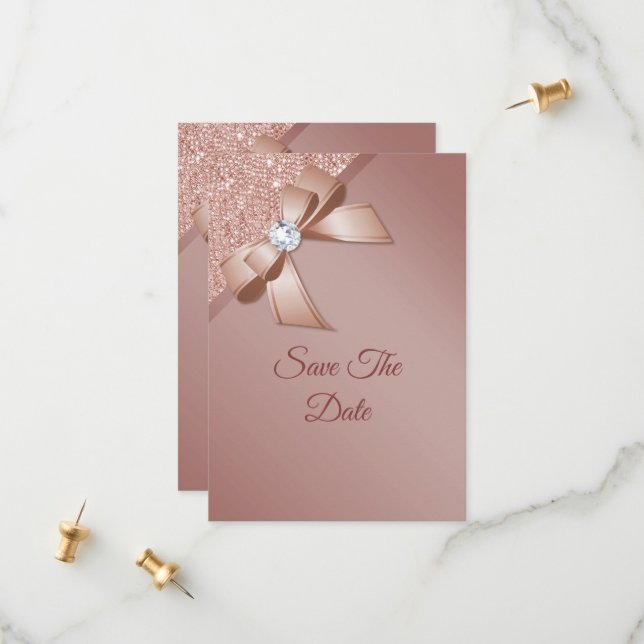 Sparkles & Rose Gold Glamour Birthday Party Save The Date (Front/Back In Situ)