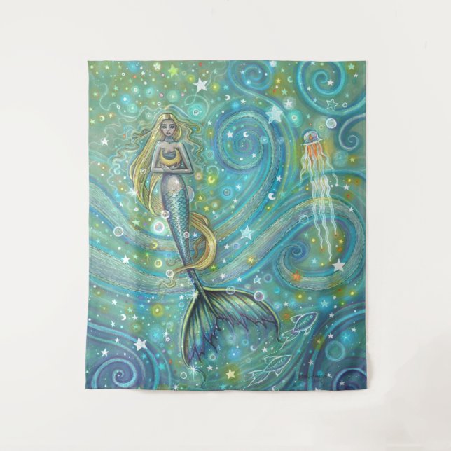 Sparkles Sea Mermaid and Jellyfish Wall Hanging Tapestry (Front)