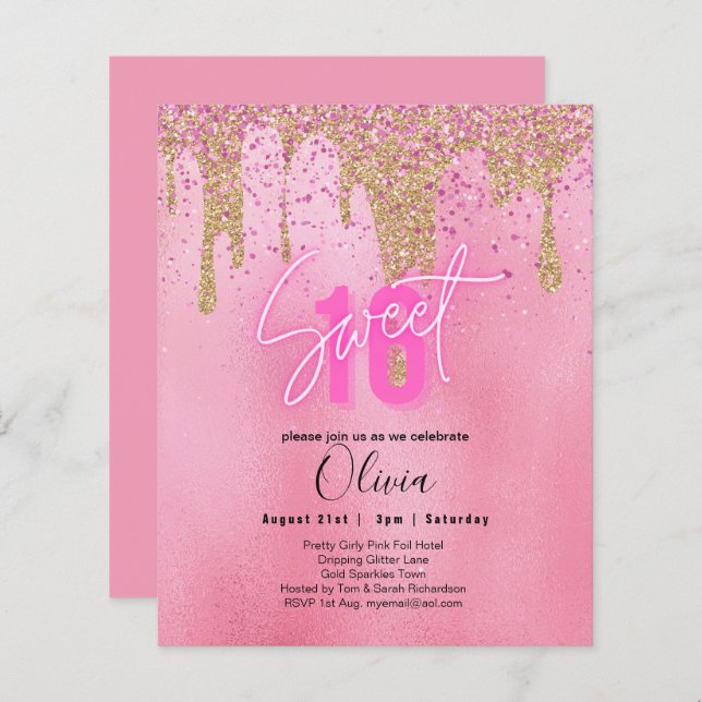 Sparkles Sweet16 Pretty Girly Pink 16th Birthday (Front/Back)