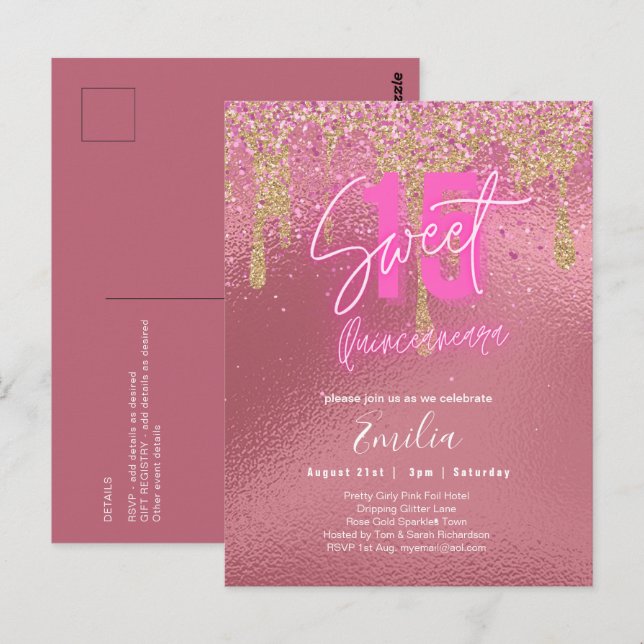 Sparkles Sweet16 Pretty Girly Pink 16th Birthday Postcard (Front/Back)