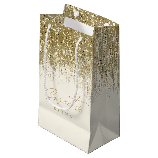 Sparkles Sweet Sixteen Gold ID912 Small Gift Bag (Front Angled)