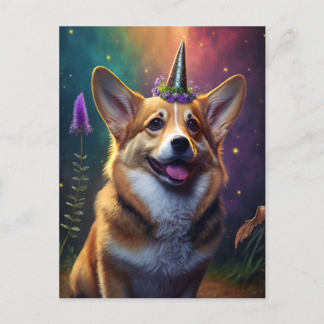 Sparkles the Unicorn Corgi - Rainbow Postcard (Front)