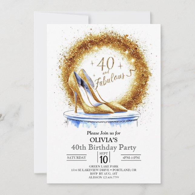  Sparkles Women Digital Gold 40th Birthday Invitation (Front)
