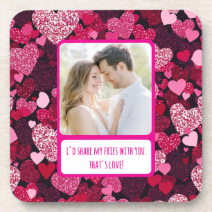 Sparkley Pink Hearts Share My Fries Coaster