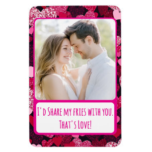 Sparkley Pink Hearts Share My Fries Flexible Magnet