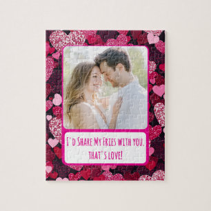 Sparkley Pink Hearts Share My Fries Immediately Jigsaw Puzzle
