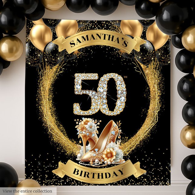 Sparkling 50th Birthday Diamond Numbers High Heels Tapestry (Sparkling 50th Birthday Diamond Numbers High Heels)