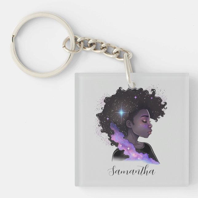 Sparkling Afro Woman Keychain (Front)