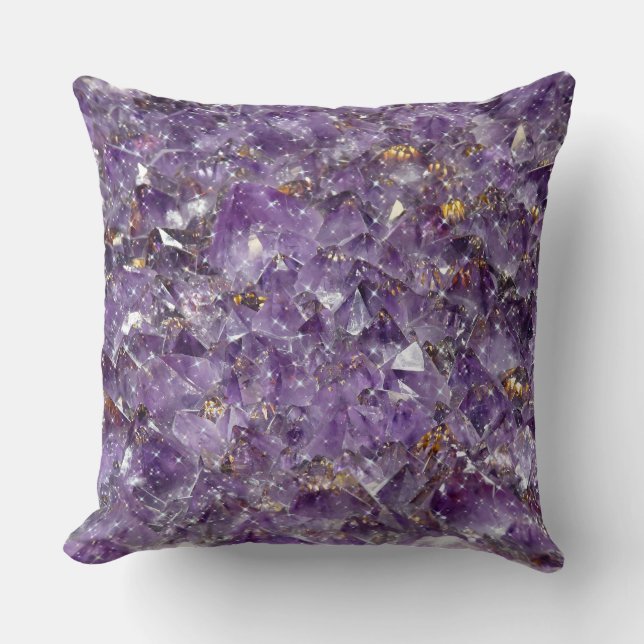 Sparkling Amethyst Crystal Gem - Purple Geode Throw Pillow (Front)