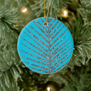 Sparkling Aqua Blue Glitter  Ceramic Ornament