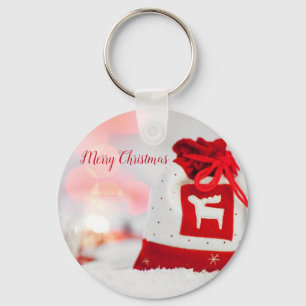 Sparkling Background with a Beautiful Red Bow Keychain