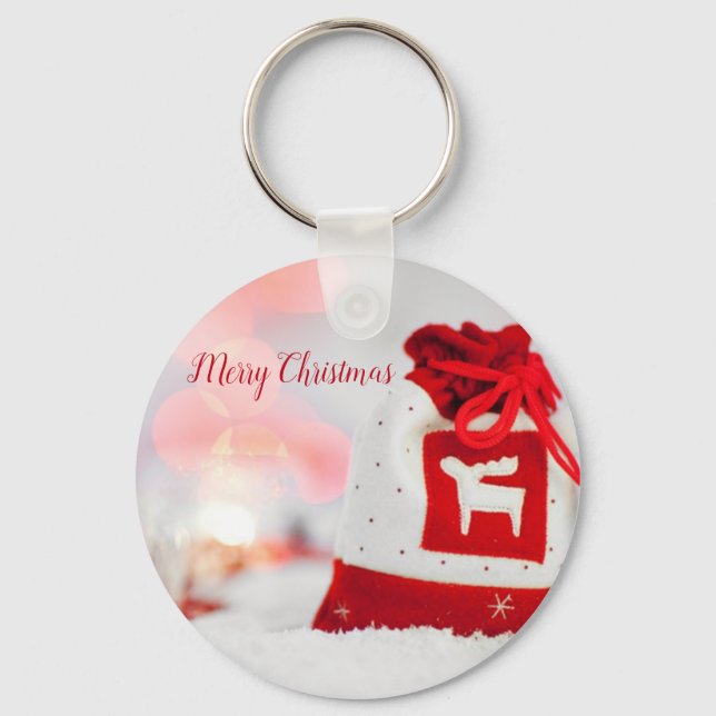 Sparkling Background with a Beautiful Red Bow Keychain (Front)