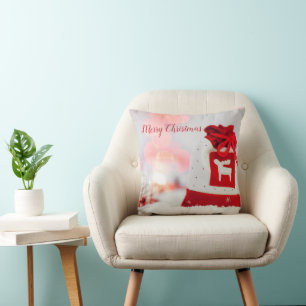Sparkling Background with a Beautiful Red Bow  Throw Pillow