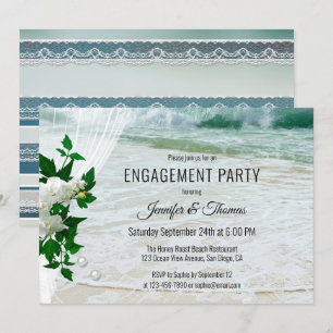 Sparkling Beach Fresh Floral Engagement Invitation