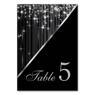 Sparkling Black and Silver Star Lights Table Number
