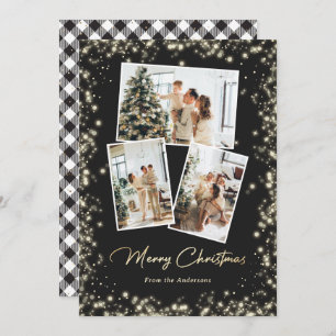 Sparkling Black and White Photo Christmas Card