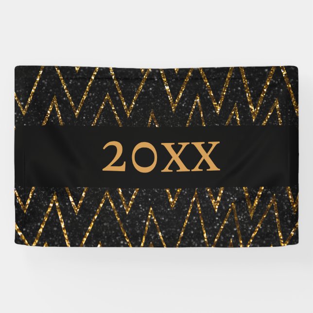 Sparkling Black Gold Chevron New Year Countdown Banner (Horizontal)