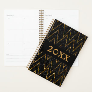 Sparkling Black Gold Chevron New Year Planner