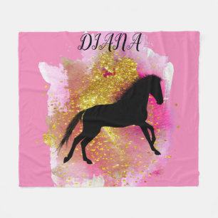 SPARKLING BLACK HORSE PERSONALIZED BLANKET