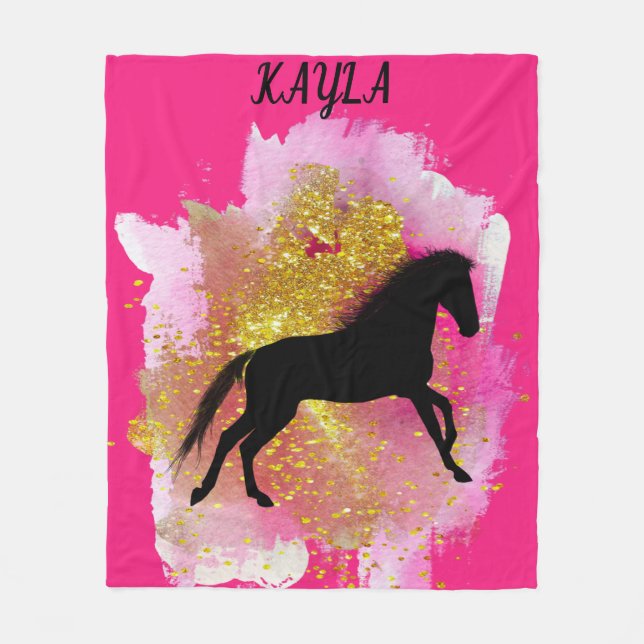 SPARKLING BLACK HORSE PERSONALIZED BLANKET. FLEECE (Front)