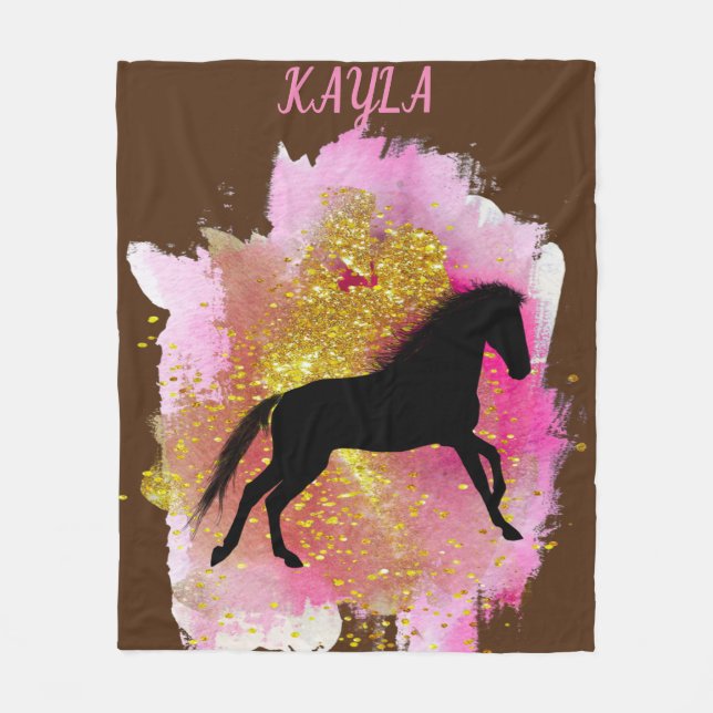 SPARKLING BLACK HORSE PERSONALIZED BLANKET. FLEECE (Front)