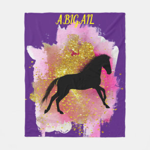 SPARKLING BLACK HORSE PERSONALIZED BLANKET. FLEECE BLANKET