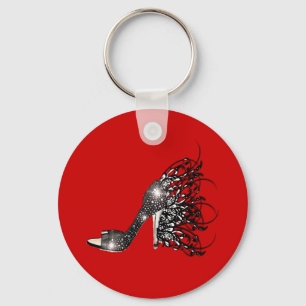 Sparkling Black Stiletto on Red Keychain