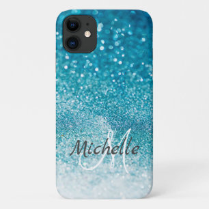Sparkling bling turquoise template, customize iPhone 11 case