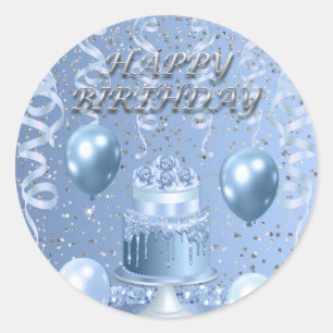 Sparkling Blue Birthday Cake  Classic Round Sticker
