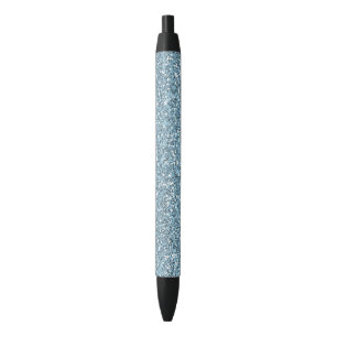Sparkling Blue Faux Glitter Black Ink Pen