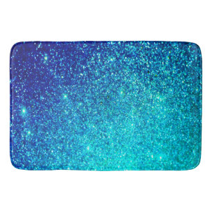 Sparkling Blue Glittery Ombre Teal Colourful Brigh Bath Mat