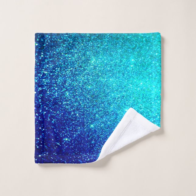 Sparkling Blue Glittery Ombre Teal Colourful Cool Wash Cloth (Wash Cloth)