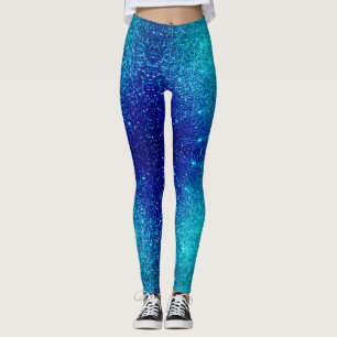 Sparkling Blue Glittery Ombre Teal Ombre Colours Leggings