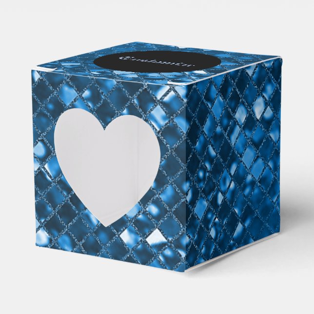 Sparkling Blue Mosaic Pattern Heart Favour Box (Front Side)