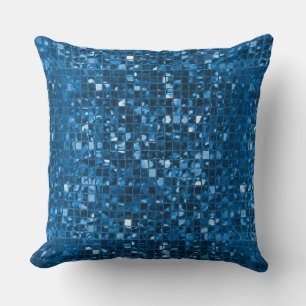 Sparkling Blue Mosaic Pattern Throw Pillow