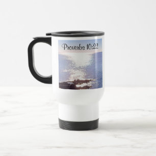 Sparkling Blue Ocean Blessings Bible Verse Travel Mug