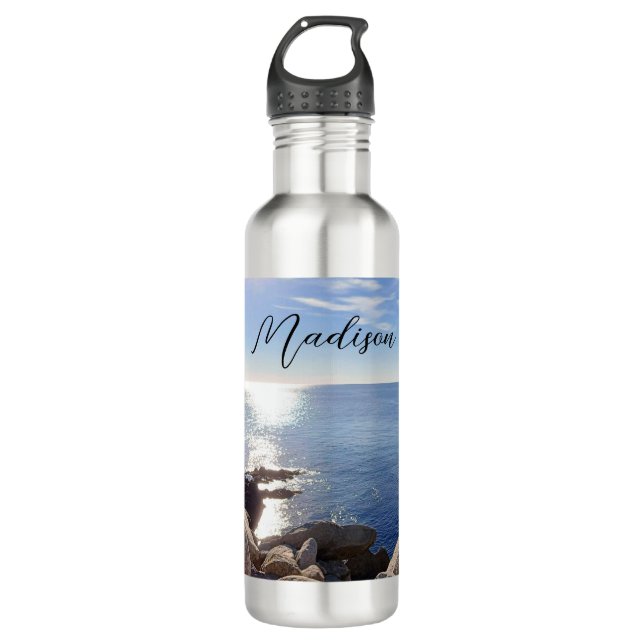 Sparkling Blue Ocean Custom Name 710 Ml Water Bottle (Front)