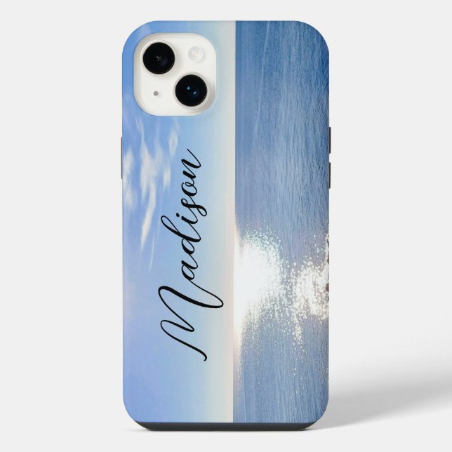 Sparkling Blue Ocean Custom Name iPhone Case (Back)