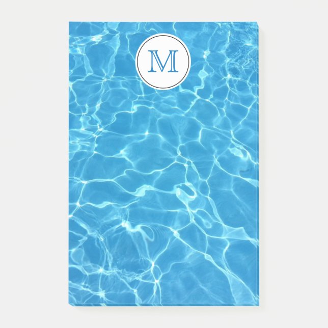 Sparkling Blue Swimming Pool Blue Water Monogram Post-it Notes (Front)