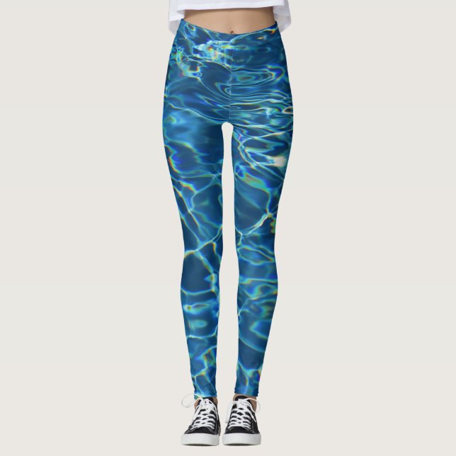 Sparkling Blue Swimming Pool Water Leggings (Front)