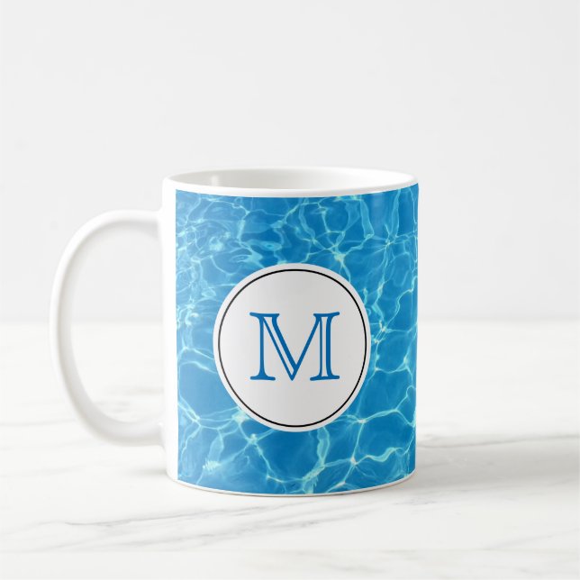 Sparkling Blue Swimming Pool Water Monogram Coffee Mug (Left)