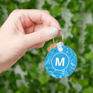 Sparkling Blue Swimming Pool Water Monogram Keychain