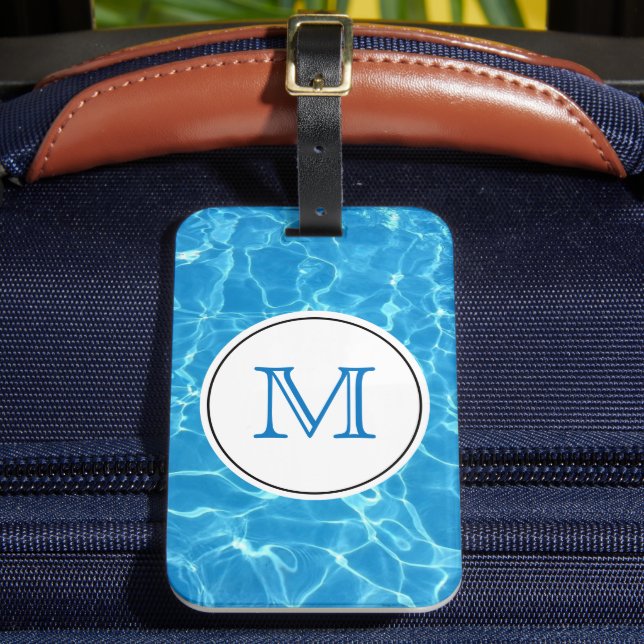 Sparkling Blue Swimming Pool Water Monogram Luggage Tag (Front Insitu 2)