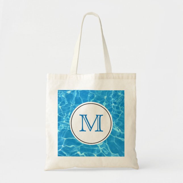 Sparkling Blue Swimming Pool Water Monogram Tote Bag (Front)