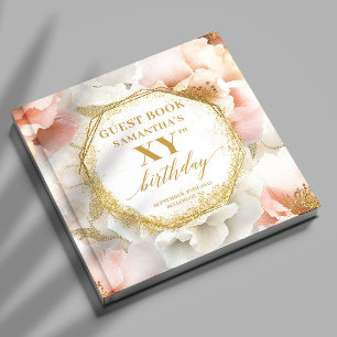 Sparkling Blush Ivory Gold Birthday Guest Book