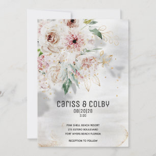 Sparkling Blush White & Greenery Wedding Invite